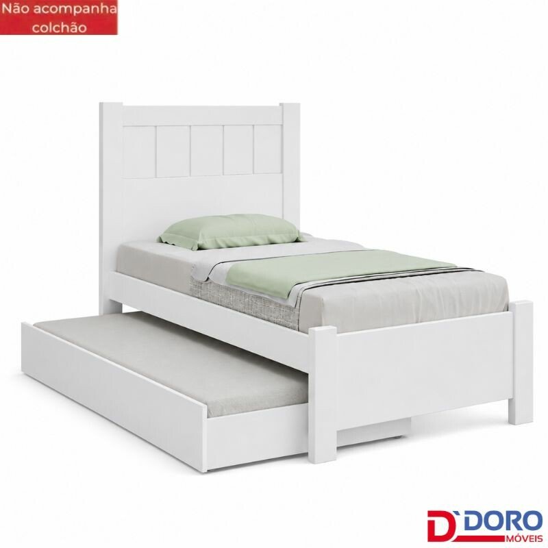 Cama Solteiro Primícia Branco D Doro + Cama Auxiliar Solteiro Barcelona Branco Tebarrot
