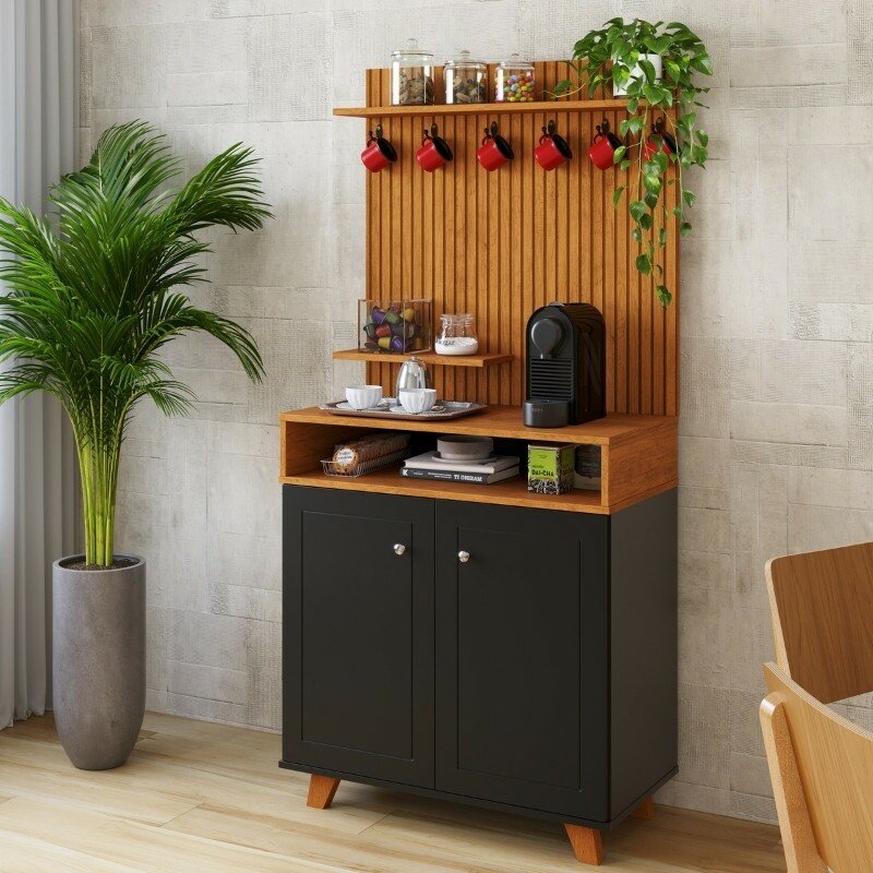 Cantinho do Café Star Preto/Nature C/Detalhe Ripado em Impressão 3D - JA Móveis