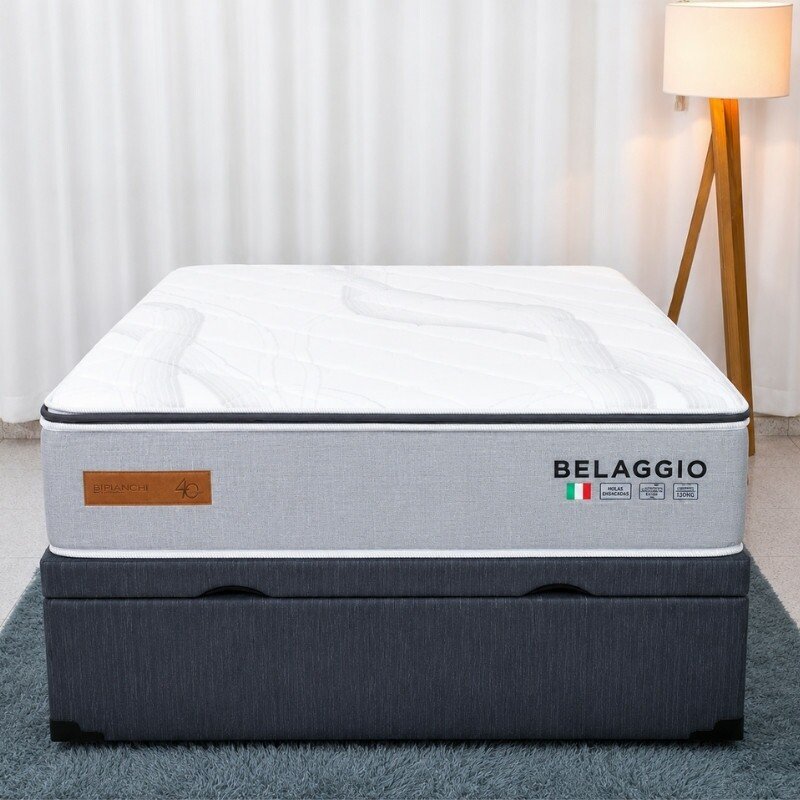 Colchão Casal Molas Ensacadas Belaggio Bianchi + Base Box Baú Casal Confort Linhão Petróleo Blindado Issacar - 138x188x77 - Imagem 3