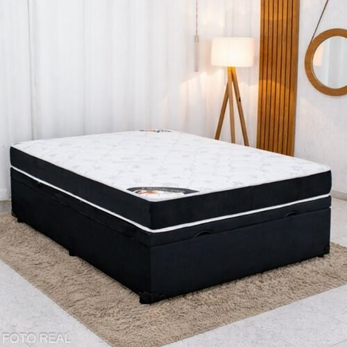 Colchão Casal Ortopédico Classic Supreme Lestespuma + Base Box Baú Casal Confort Sued Preto Blindado Issacar - 138x188x64