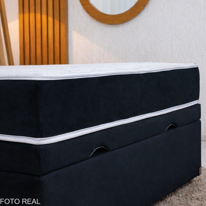 Colchão Casal Ortopédico Classic Supreme Lestespuma + Base Box Baú Casal Confort Sued Preto Blindado Issacar - 138x188x64 - Imagem 4