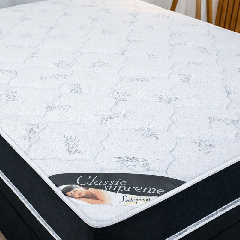 Colchão Casal Ortopédico Classic Supreme Lestespuma + Base Box Baú Casal Confort Sued Preto Blindado Issacar - 138x188x64 - Imagem 5
