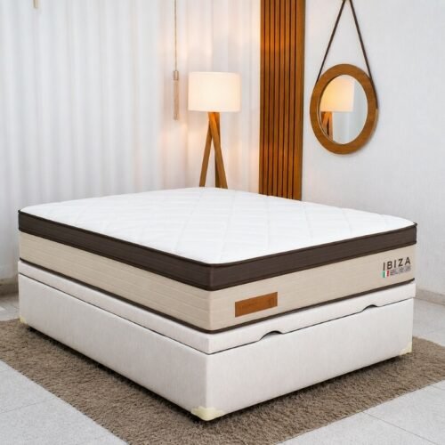 Colchão Casal Molas Ensacadas Ibiza Bianchi + Base Box Baú Casal Confort Linhão Palha Blindado Issacar - 138x188x78