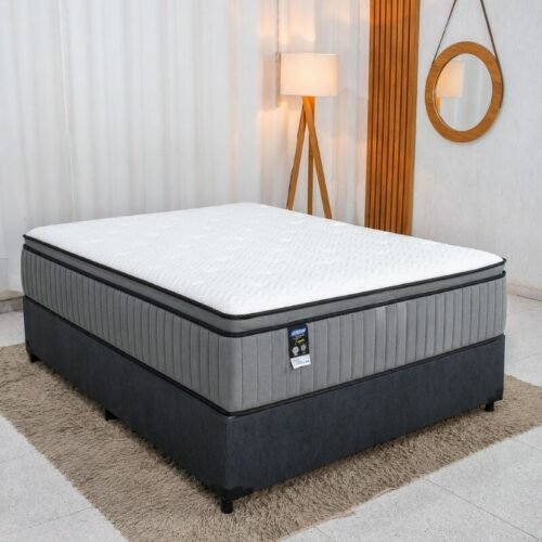 Colchão Casal Molas Ensacadas BlueWave Tower Gazin + Base Box Casal Linhão Grafite Blindado Elitebox - 138x188x69