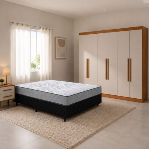 Guarda-roupa Roma 1.77m Cinamomo/Off 6 Portas 2 Gavetas Sallêto + Unibox Casal Supreme Ortopédico 138x188x53 Gazin | Suporta até 220kg