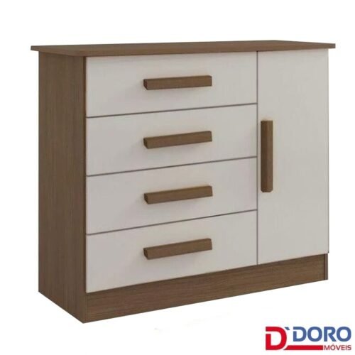 Cômoda 1,10m Firenze Castanho/Off 4 Gavetas e Sapateira - D Doro