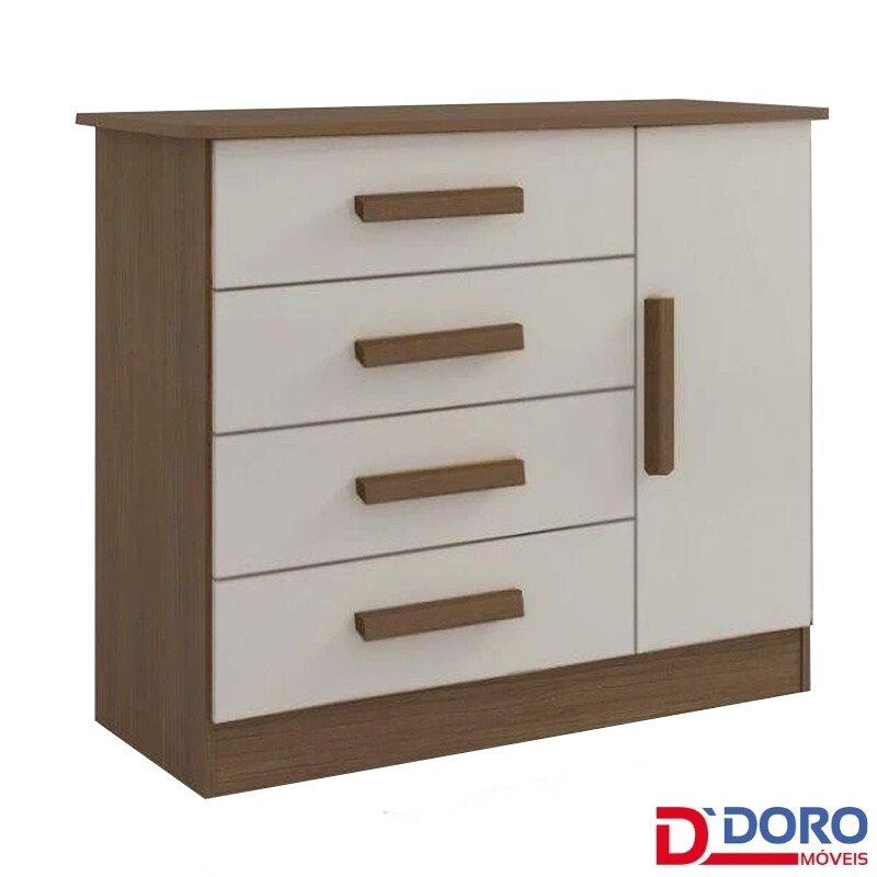 Cômoda 1,10m Firenze Castanho/Off 4 Gavetas e Sapateira - D Doro