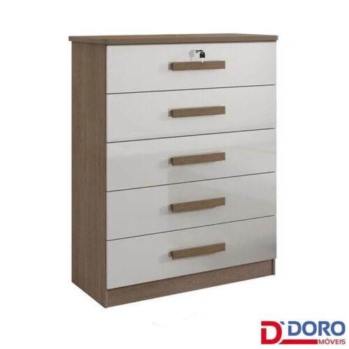 Cômoda 0,85m Ipanema Castanho/Off 5 Gavetas - D Doro