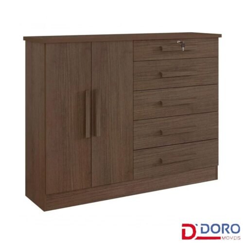 Cômoda 1,36m New Athos Castanho 5 Gavetas e Sapateira - D Doro