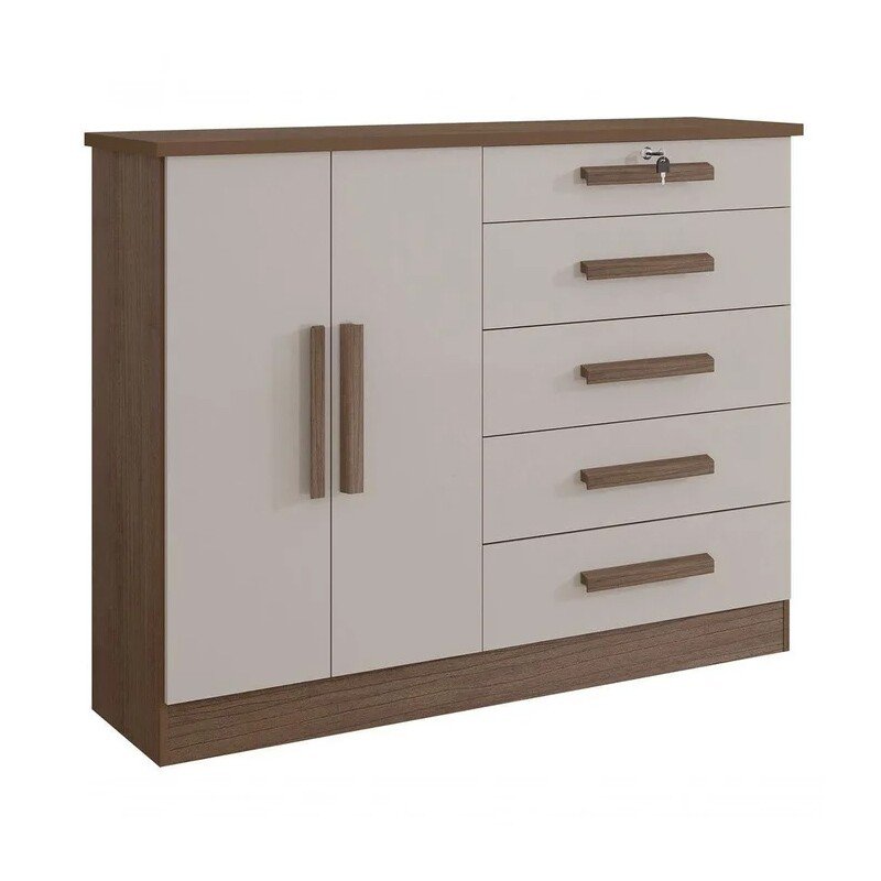 Cômoda 1,36m New Athos Castanho/Off 5 Gavetas e Sapateira - D Doro - Imagem 2