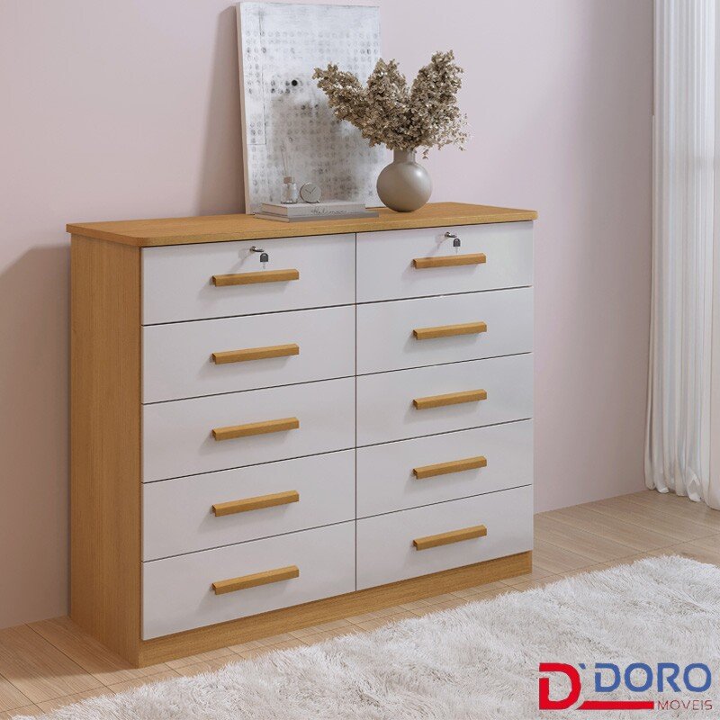 Cômoda 1,35m Ryad Cinamomo/Off 10 Gavetas - D Doro