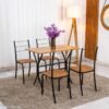 Mesa de Cozinha Belize Tampo MDF 90x58 Naturale com Base Nexus Preto Fosco + 4 Cadeiras Belize Assento em Korino Marrom | Tubo Minas