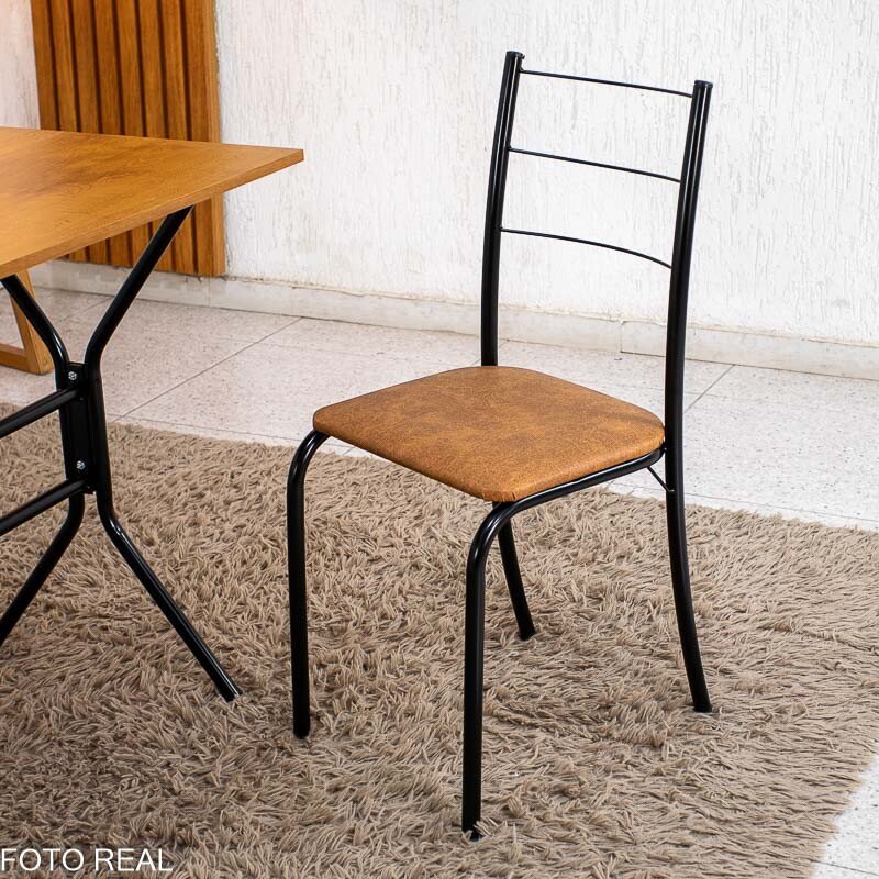 Mesa de Cozinha Belize Tampo MDF 90x58 Naturale com Base Nexus Preto Fosco + 4 Cadeiras Belize Assento em Korino Marrom | Tubo Minas - Imagem 5