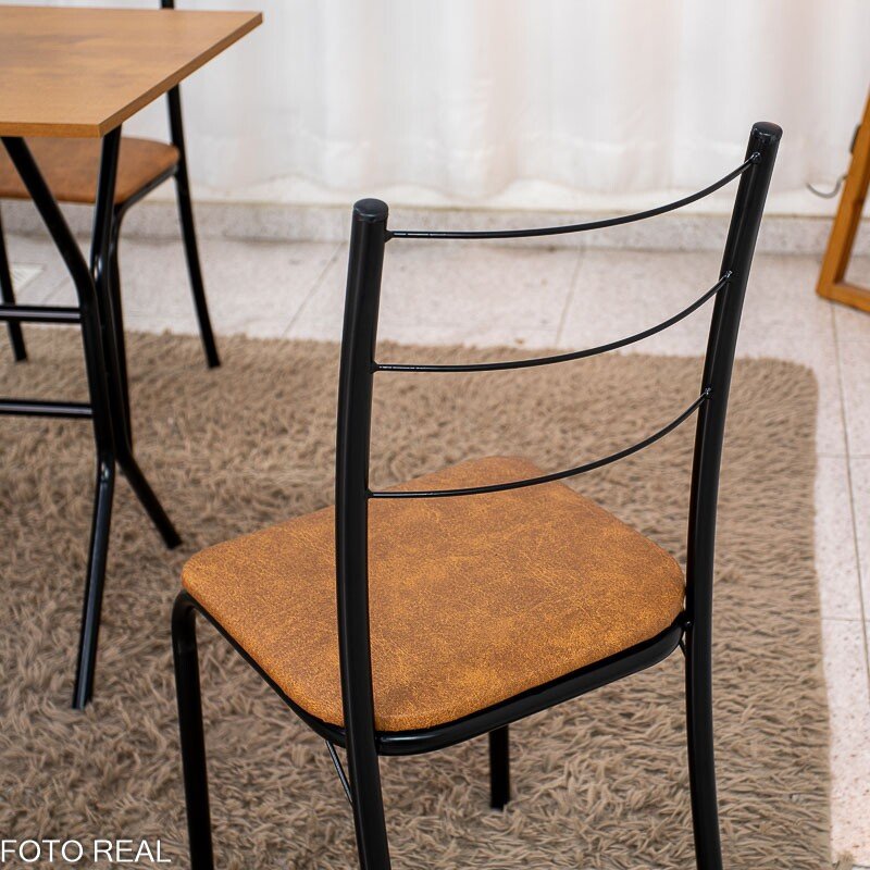 Mesa de Cozinha Belize Tampo MDF 90x58 Naturale com Base Nexus Preto Fosco + 4 Cadeiras Belize Assento em Korino Marrom | Tubo Minas - Imagem 6