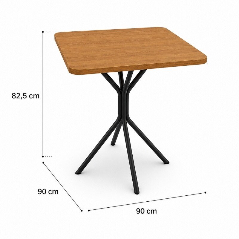 Mesa de Cozinha Creta Tampo Madeira 90x90 Canela com Base Creta Preto Fosco + 4 Cadeiras Malta Preto Fosco Assento em Korino Preto - Kappesberg - Imagem 4