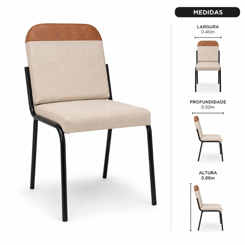 Mesa de Jantar Malta Tampo Redondo 90x90 Naturale Base Ônix Preto Fosco + 4 Cadeiras Malta Linho Bege - Tubo Minas - Imagem 6