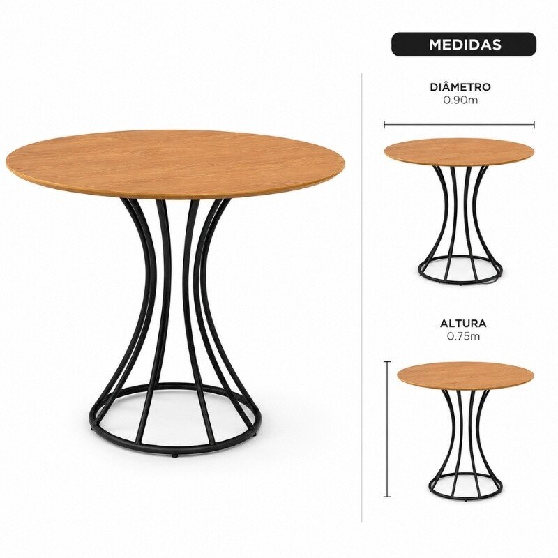 Mesa de Jantar Malta Tampo Redondo 90x90 Naturale Base Ônix Preto Fosco + 4 Cadeiras Malta Linho Bege - Tubo Minas - Imagem 7