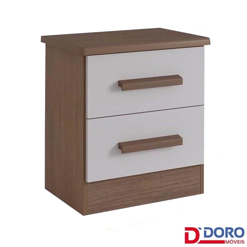 Criado mudo New Athos Castanho/Off com 2 Gavetas - D Doro