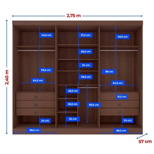 Alternative view of Guarda-roupa Casal 2,75m Da Vinci Plus Castanho/Off 6 Portas 6 Gavetas 100% MDF - D Doro