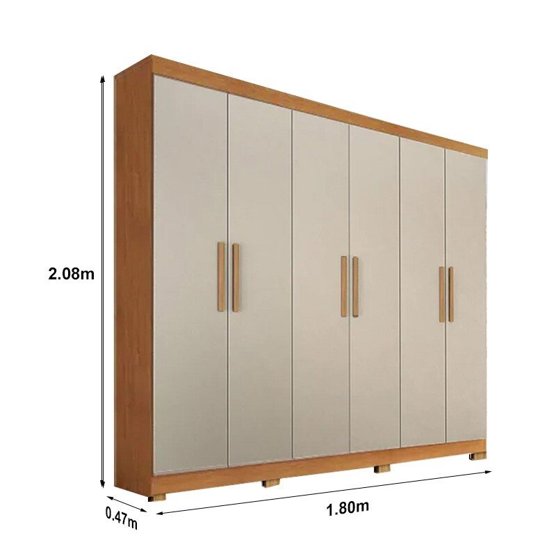 Guarda-roupa 1,80m Sergipe Nature/Off 6 Portas 2 Gavetas 100% MDF com Pés - Bianchi - Imagem 3
