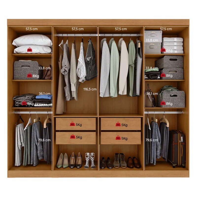 Guarda-roupa Casal 2,36m Andara Soft Amêndoa/Off 8 Portas 4 Gavetas - Lopas - Imagem 3