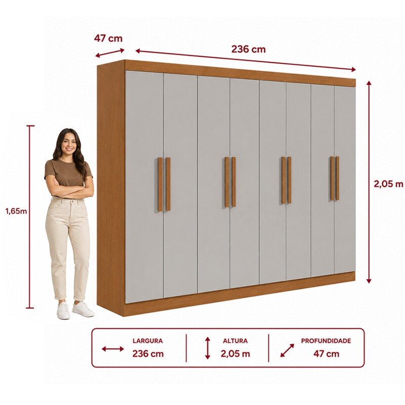 Guarda-roupa Casal 2,36m Andara Soft Amêndoa/Off 8 Portas 4 Gavetas - Lopas - Imagem 4