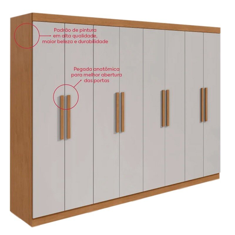 Guarda-roupa Casal 2,36m Andara Soft Amêndoa/Off 8 Portas 4 Gavetas - Lopas - Imagem 8