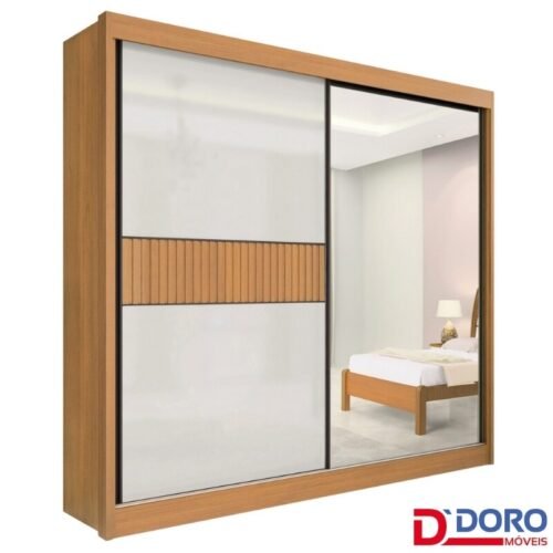 Guarda-roupa Casal 2,20m Titanium Cinamomo/Off Ripado 2 Portas 6 Gavetas 100% MDF - D Doro