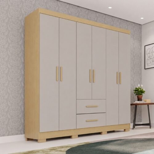 Guarda-roupa Solteiro 1,50m Estrela Premium Jequitibá/Granizo 6 Portas 2 Gavetas com Pés - Sallêto