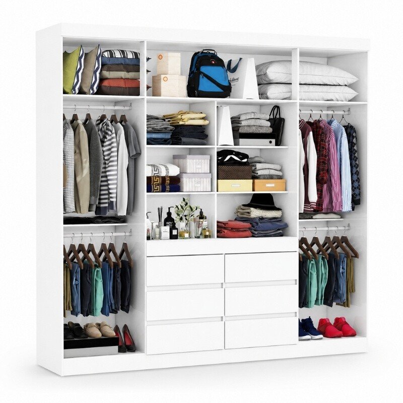 Guarda-roupa Casal 2,00m Império Branco 4 Portas 6 Gavetas com Espelho - Carioca - Imagem 2