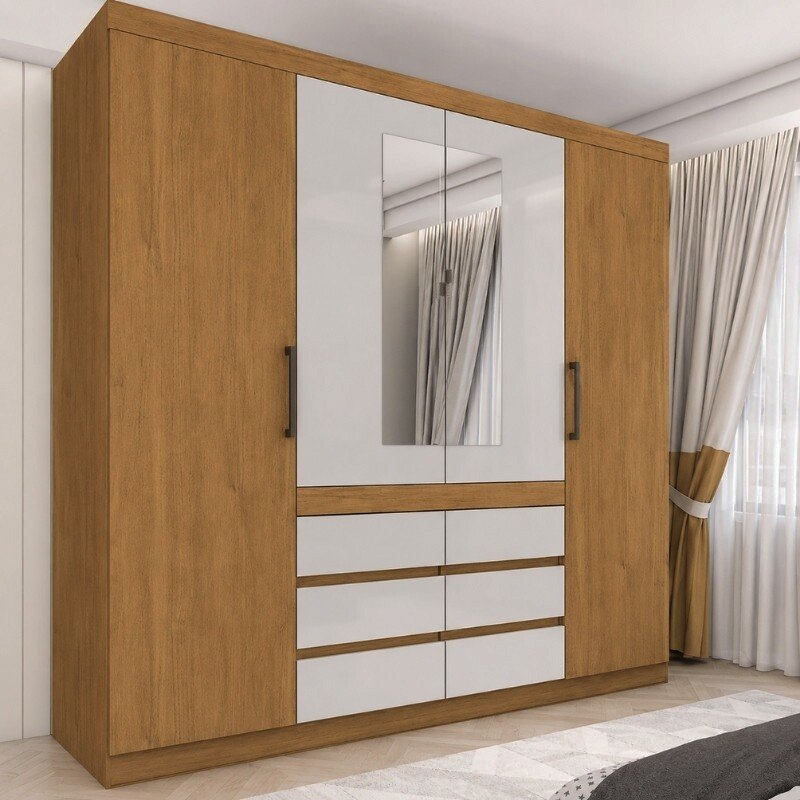 Guarda-roupa Casal 2,00m Império Cinamomo/Off 4 Portas 6 Gavetas com Espelho - Carioca - Imagem 5