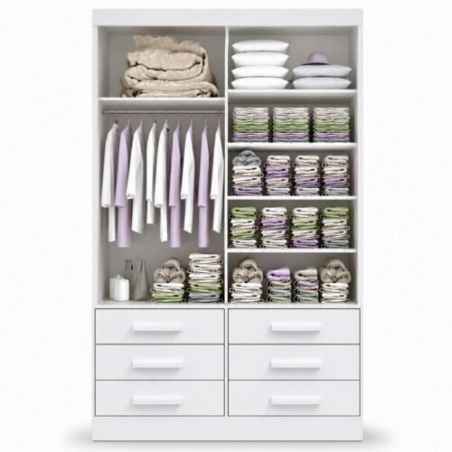 Alternative view of Guarda-roupa Solteiro 1,35m Meridian Branco 2 Portas 6 Gavetas 100% MDF - D Doro