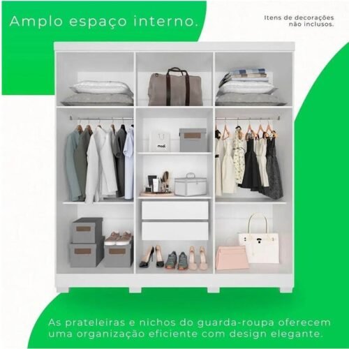 Alternative view of Guarda-roupa 1,80m Recife Branco 6 Portas 2 Gavetas com Pés - Sallêto