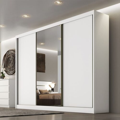 Guarda-roupa Casal 2,73m Sollo Plus Branco 3 Portas 8 Gavetas 100% MDF com 1 Espelho - Novo Horizonte