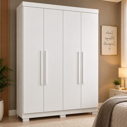 Guarda-roupa Solteiro 1,21m Recife Branco 4 Portas 2 Gavetas com Pés - Sallêto