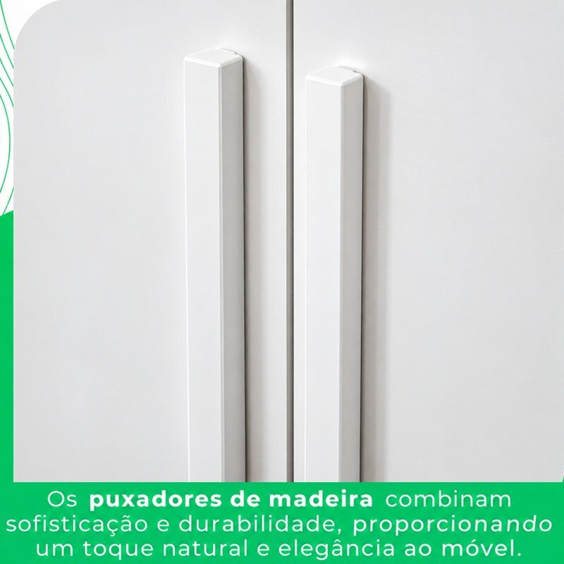 Guarda-roupa Solteiro 1,21m Recife Branco 4 Portas 2 Gavetas com Pés - Sallêto - Imagem 6
