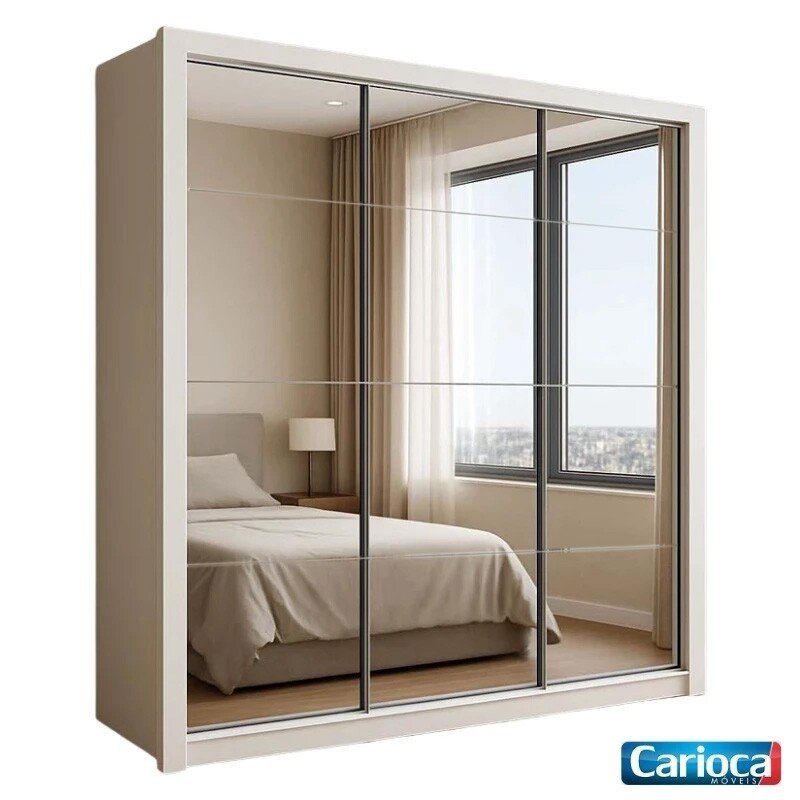 Guarda-roupa Casal 1,88m Veneza Premium Branco 3 Portas 4 Gavetas com 3 Espelhos - Carioca