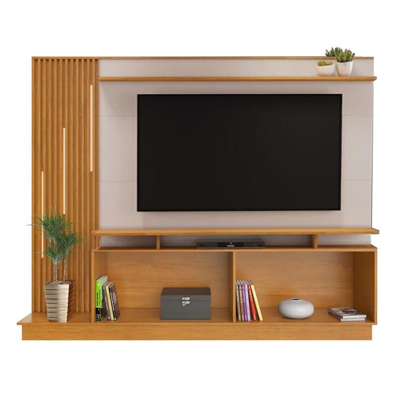 Home 2,00m Absoluto Cinamomo/Off com Detalhe Ripado e LED para TV até 65" - JCM - Imagem 2