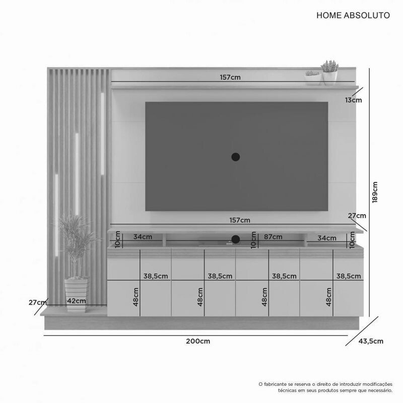 Home 2,00m Absoluto Cinamomo/Off com Detalhe Ripado e LED para TV até 65" - JCM - Imagem 3