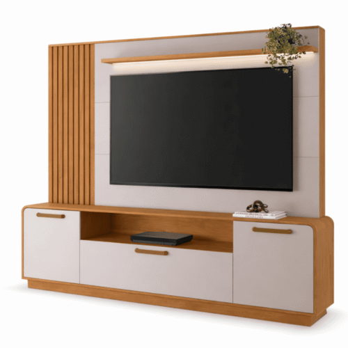 Home 2,00m Apego Cinamomo/Off com Detalhe Ripado e LED para TV até 65" - JCM