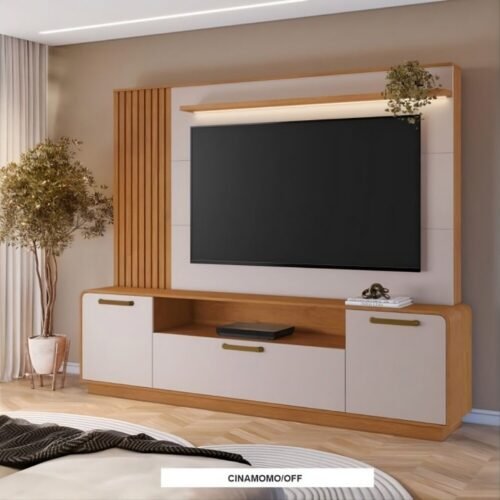 Alternative view of Home 2,00m Apego Cinamomo/Off com Detalhe Ripado e LED para TV até 65" - JCM