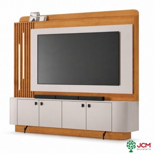 Home 1,82m Dominus Candian Cinamomo/Off White com Detalhe Ripado e LED para TV até 65" - JCM