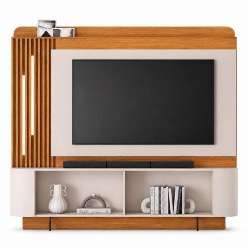 Alternative view of Home 1,82m Dominus Candian Cinamomo/Off White com Detalhe Ripado e LED para TV até 65" - JCM
