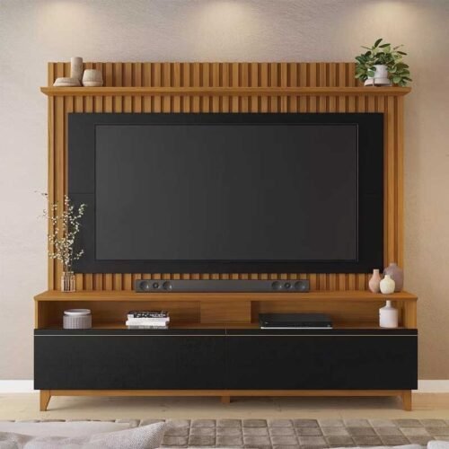 Home 1,83m NT 1340 Freijó/Preto com Detalhe Ripado para TV até 65" - Notável