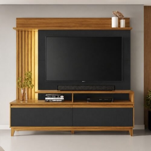 Home 1,83m NT 1400 Freijó/Preto com Detalhe Ripado e LED para TV até 60" - Notável