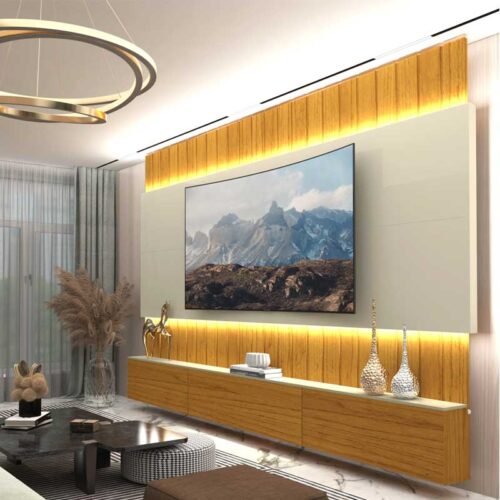 Home Suspenso 2,60m Soberano Naturale/Off com Detalhe Ripado e LED para TV até 85" - Gelius