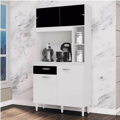 Kit de Cozinha 0,90m Duda Branco/Preto 4 Portas 1 Gaveta - Poquema
