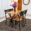 Mesa de Cozinha Atenas 90x58 Tampo Madeirado Base Nexus Preto + 4 Cadeiras Assento Corino Marrom - Tubo Minas