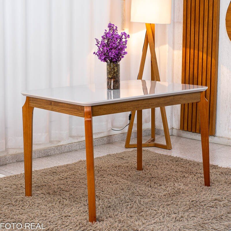 Base Mesa de Jantar Alegra 120x80 Vidro Off Base Madeira - JCM