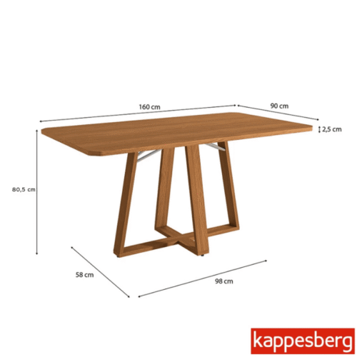Alternative view of Base Mesa de Jantar BA68 Tampo 160x80 MDF Madeirado Canela - Kappesberg